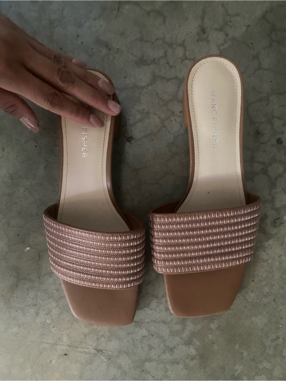 Marc Fisher Ribbed Slide Sandals in Blush-Tan